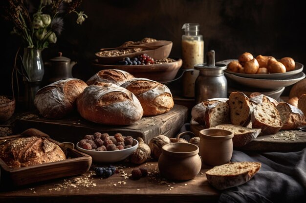 Fundo temático com uma variedade de pães artesanais recém-assados