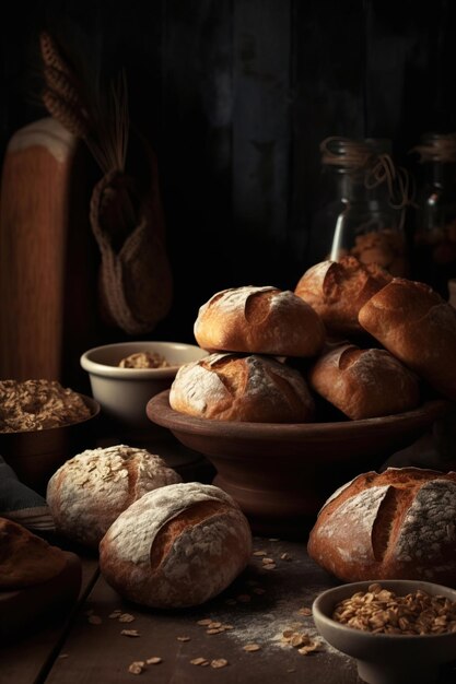 Fundo temático com uma variedade de pães artesanais recém-assados