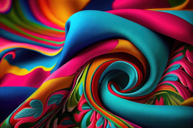 Fundo têxtil colorido tecido ondulado vívido padrão texturizado desenho têxtil ondulado étnico imitação abstrato ilustração de IA generativa