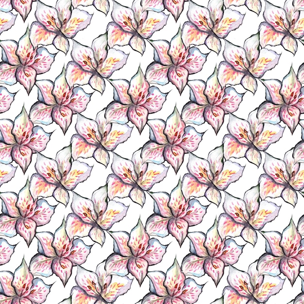 Fundo têxtil padrão floral sem costura aquarela alstroemeria