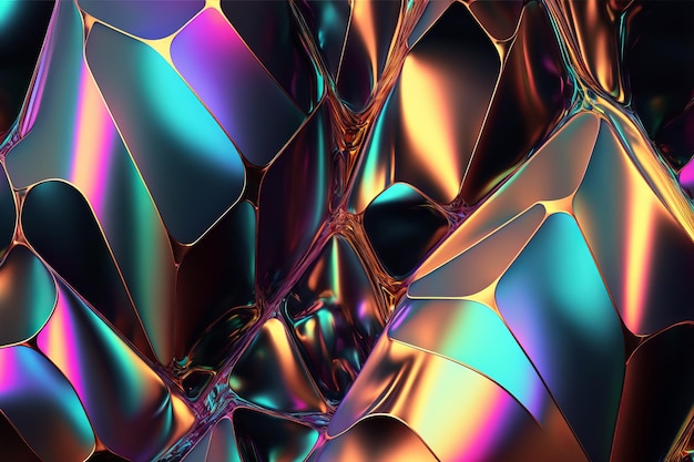 Fundo textural holográfico iridescente Células geométricas com destaques iridescentes Ilustração generativa de IA