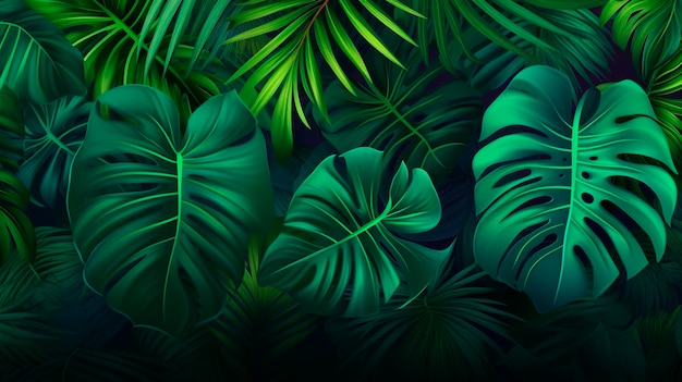 Fundo tropical com folhas de monstera Ilustração realista Generative AI