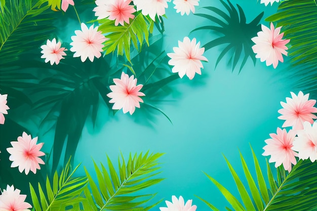 Foto fundo tropical de verão com flores e plantas