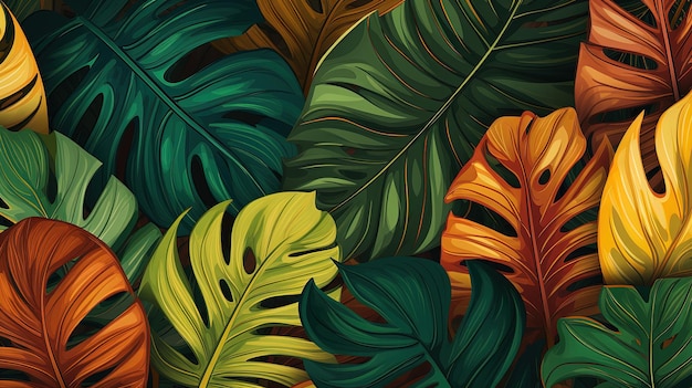 Foto fundo tropical de verão com folhas geradas por ia