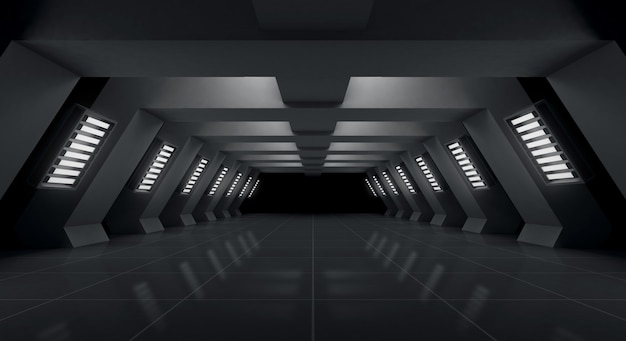 Fundo vazio túnel futurista e luz negra, renderização em 3d