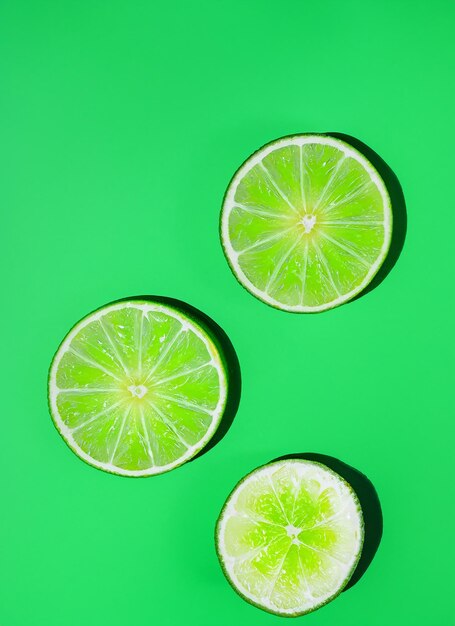 Foto fundo verde abstrato com frutas cítricas de fatias de limão largas fotografia de estúdio