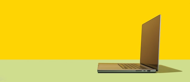 Fundo verde-amarelo brilhante com um laptop