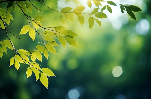 fundo verde borrado bokeh com folhas de outono