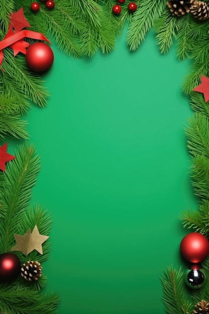 Fundo verde de Natal fundo com decoração nas fronteiras