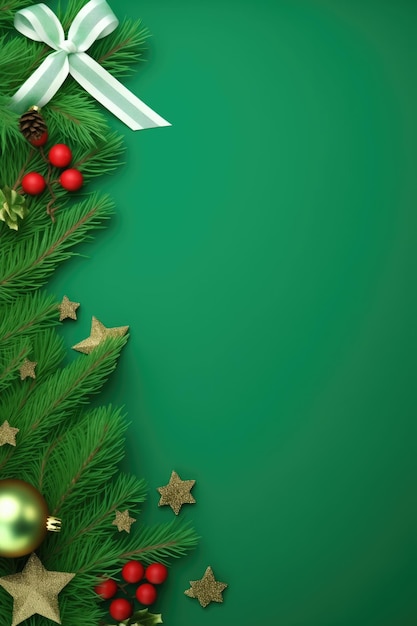 Fundo verde de Natal fundo com decoração nas fronteiras