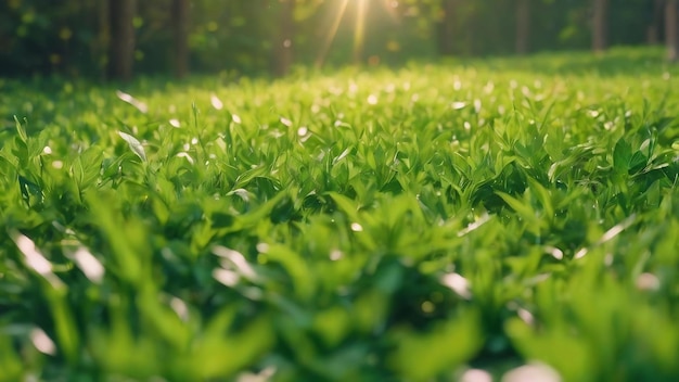 Fundo verde desfocado e luz solar