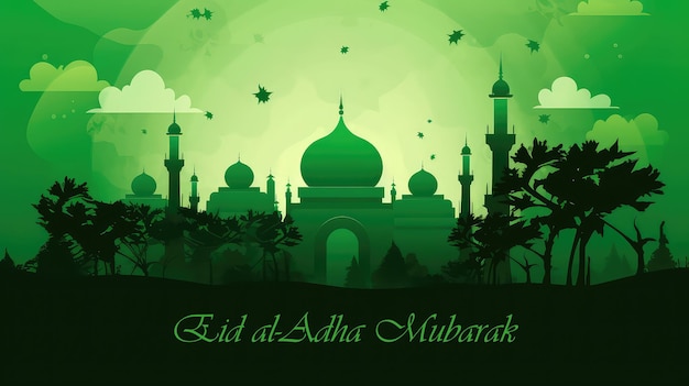 Fundo verde do cartaz dos cumprimentos de Eid Al Adha