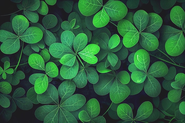 Fundo verde do dia de São Patrício Trevo verde deixa padrão com espaço de cópia