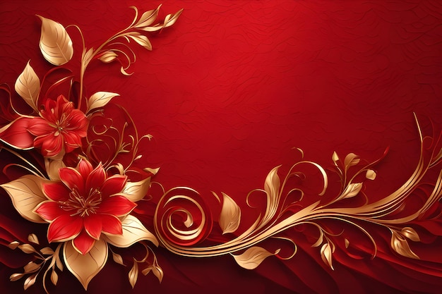 fundo vermelho abstrato com ornamento floral dourado e lugar para o seu texto