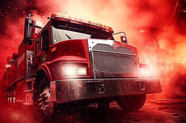 Fundo vermelho brilhante de carro de bombeiros para temas de emergência