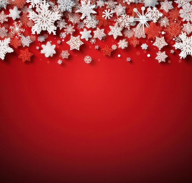 Fundo vermelho com flocos de neve Ilustração AI GenerativexA