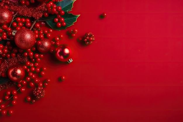 fundo vermelho de Natal com decoração de bola de Natal com espaço em branco