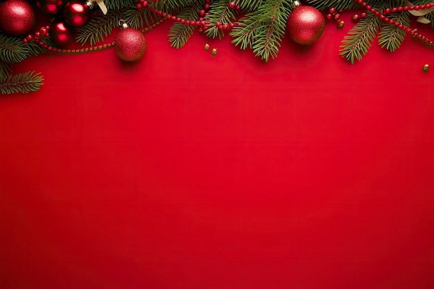 Fundo vermelho de Natal ou Ano Novo com decoração de abeto