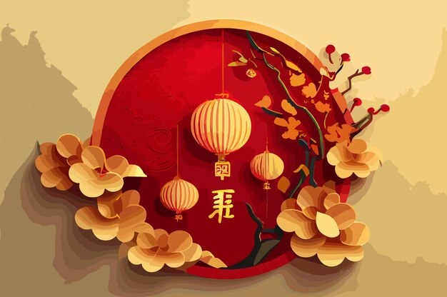 Fundo vermelho do ano novo chinês com lanternas penduradas