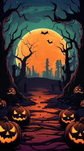 Fundo vertical assustador de cores vibrantes de Halloween com tema de Halloween