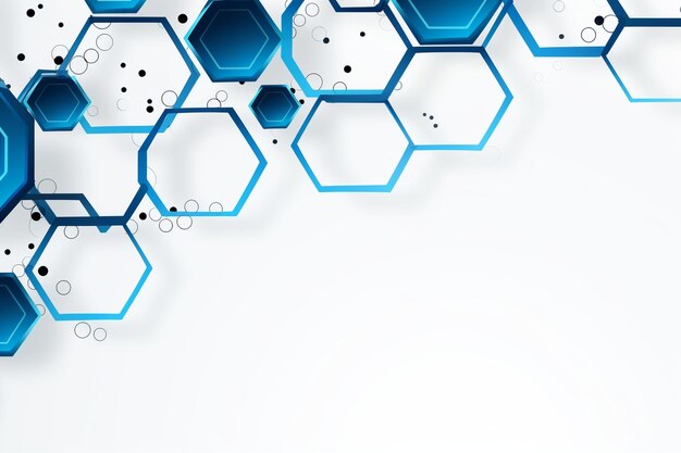 fundo vetorial branco com hexágono tecnológico azul