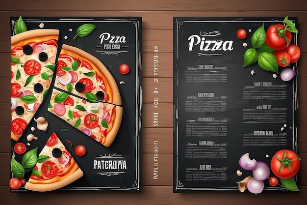 Foto fundo vetorial do panfleto realista da pizzeria de pizza dois banners horizontais de pizza com ingredientes