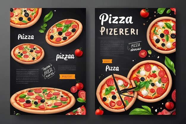 fundo vetorial do panfleto realista da pizzeria de pizza dois banners horizontais de pizza com ingredientes