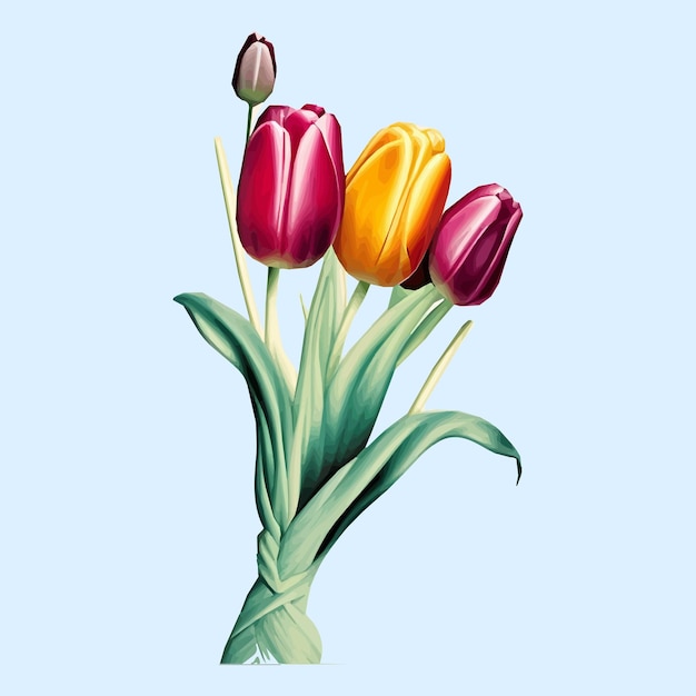 Foto fundo vetorial livre com tulipas ilustração desenhada à mão feliz dia das mães modelo de design de férias de primavera com tulipa rosa páscoa fofa com flores de coelho