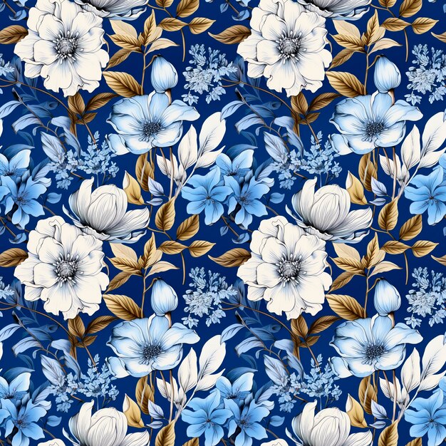 Fundo vintage azul com flores abstratas ilustração de padrão floral sem costura geração de IA