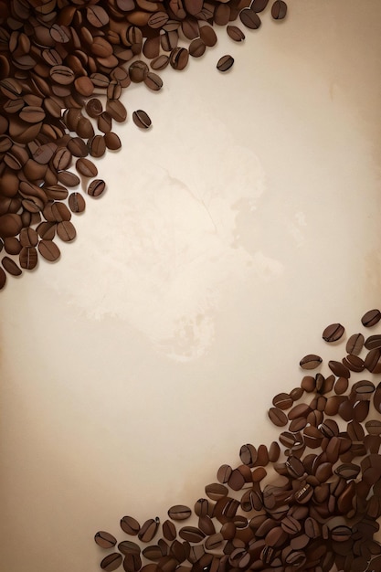 Fundo vintage com aquarela de grãos de café e folhas de café