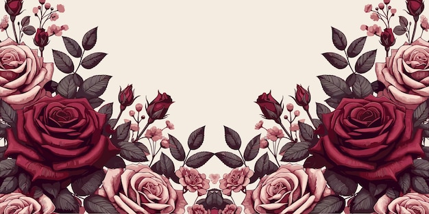 Fundo vintage com rosas e folhas desenho de rosa para ilustração vetorial de cartão de saudação