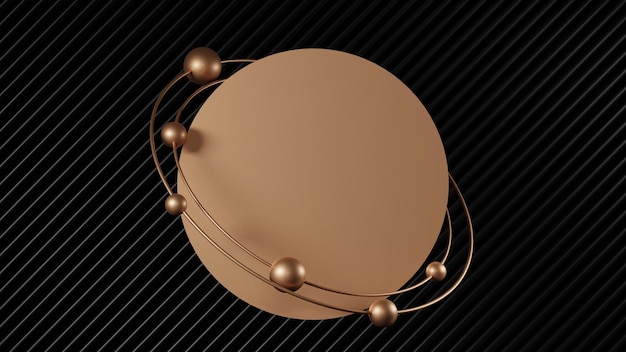 Foto fundos abstratos dourados de luxo em forma de círculo dourado com cenário geométrico preto ilustração 3d