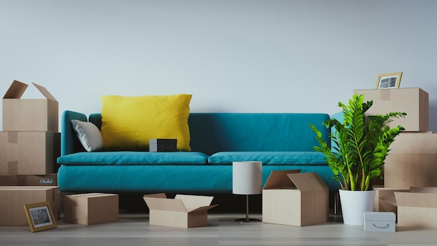 fundos de conceitos para uma sala embalada para mover c renderização 3D