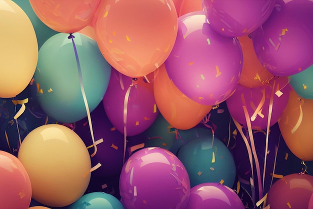 Fundos de festa de aniversário balões confetes gadgets de festa