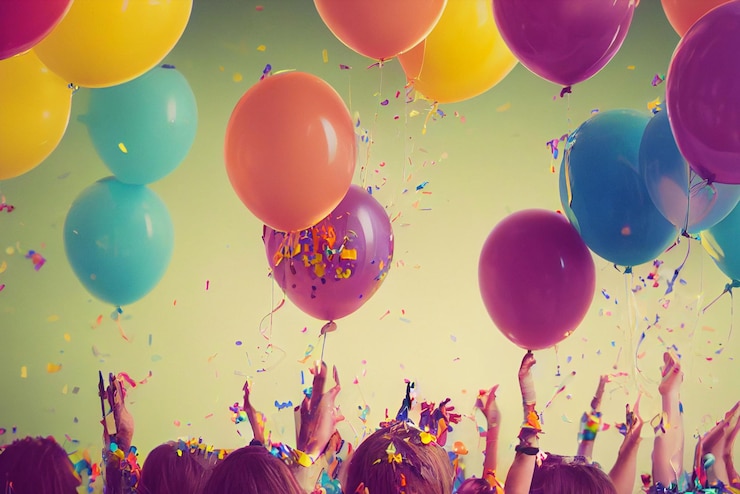 Foto fundos de festa de aniversário balões confetes gadgets de festa