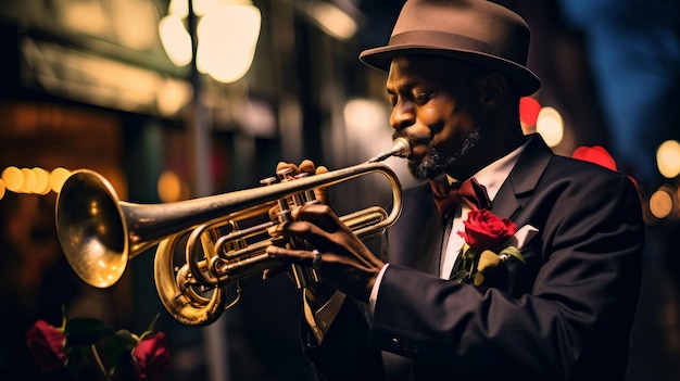 Funeral de jazz em Nova Orleães Trompetista liderando com músicas sombrias