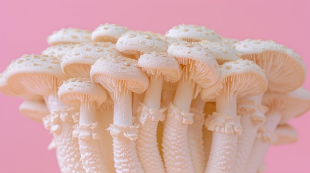 Foto fungos pholiota nameko sobre un fondo pastel suave estética delicada y serena