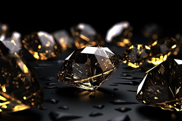 Funkelnde Darstellung von Diamanten auf einem Tisch. Generative KI