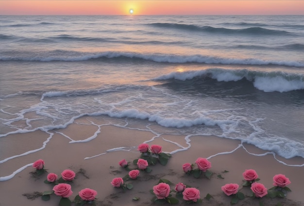 Funkelnde Seerosen an einem Ufer Nachtmond und blendender SonnenaufgangNaturkunst purer Romantik