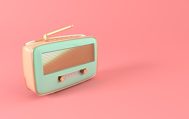 Funkempfänger im Vintage-Stil auf dem Podium. Pastellfarben. Retro-Radio realistische 3D-Darstellung