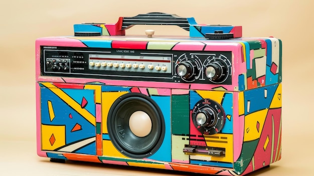 Foto funky boombox mit einem memphis-stil muster ki-generierte illustration