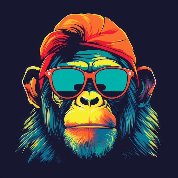 Foto funky chimp retro rock inspirado em chimpanzé em cores de néon vibrantes