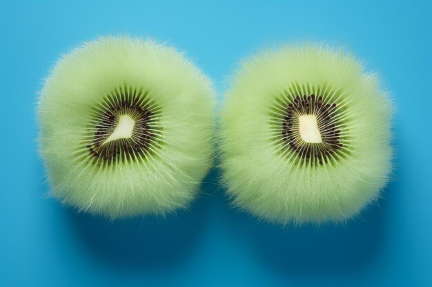 Funky Fusion juguetones Pom Poms de piel que mejoran la vitalidad de los kiwis en un lienzo azul