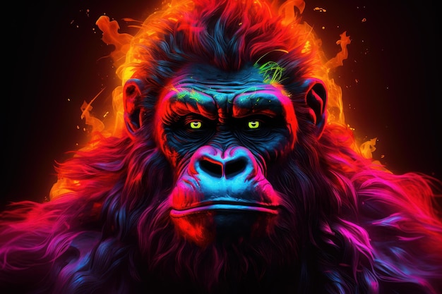 Funky Neon-Affenporträt generieren Sie Ai