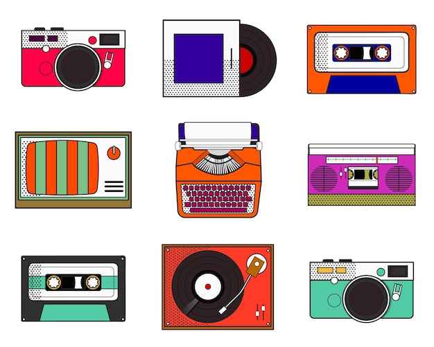 Funky Vintage Objekt Pop Art Png Aufkleber-Set