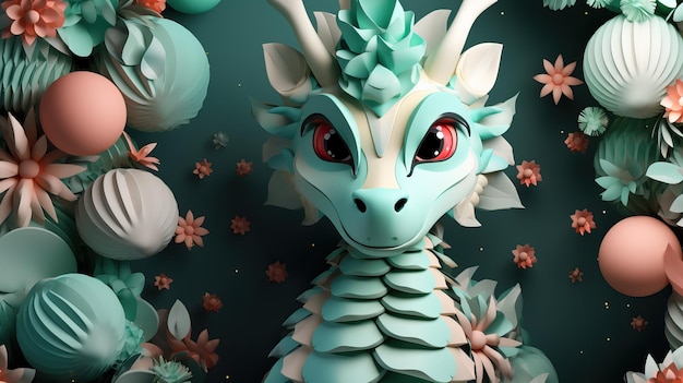 Funny Dragon Glückliches Neujahr Grußkarte Hintergrund Ai generative