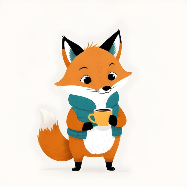 Funny Fox sosteniendo café para libros infantiles