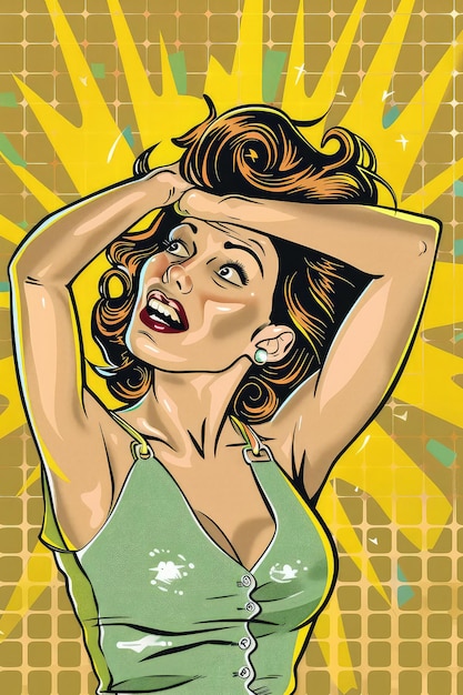 Funny happy playful comedic poster cover de uma mulher coçando a cabeça não se lembra de senhas bir
