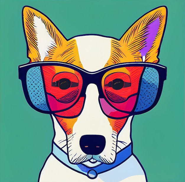 Funny Hipster Cute Dog Art Illustration Perros antropomórficos