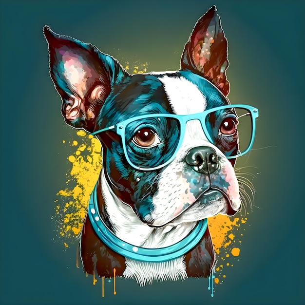 Funny Hipster Cute Dog Art Illustration Perros antropomórficos